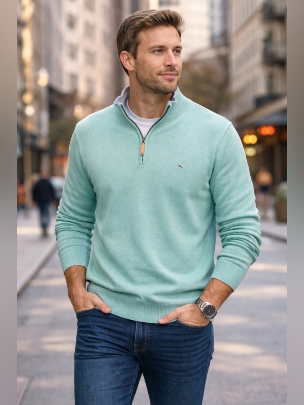 VINEYARD VINES Men's Seafoam Aqua 1/4 Zip Pullover Sweater XL